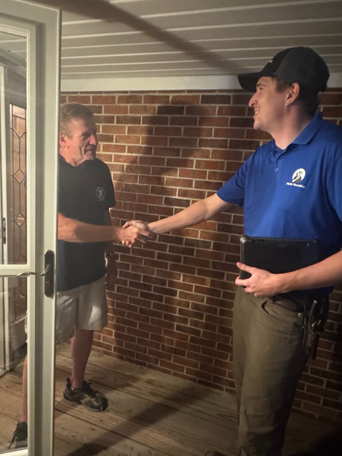Greeting a homeowner at the door
